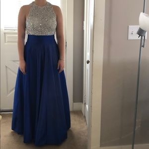 Royal blue satin dress with sequin bodice